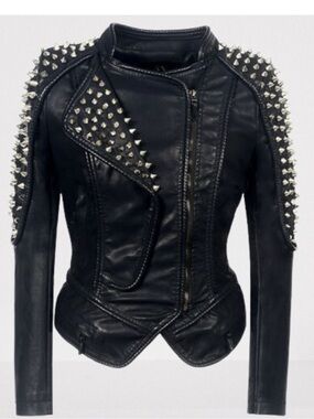 Women's Black Studded Leather Moto Jacket
